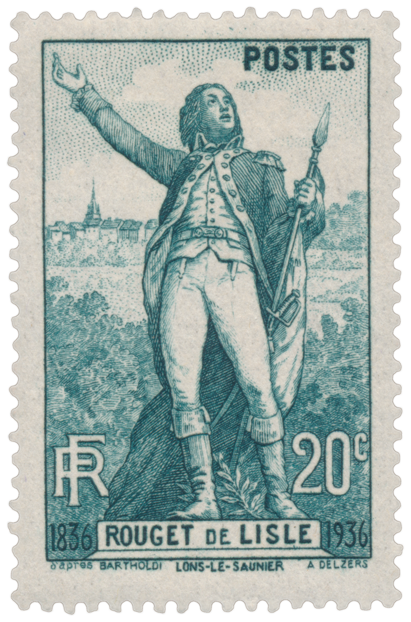 Sello francés en recuerdo de Claude Rouget de Lisle en el centenario de su fallecimiento